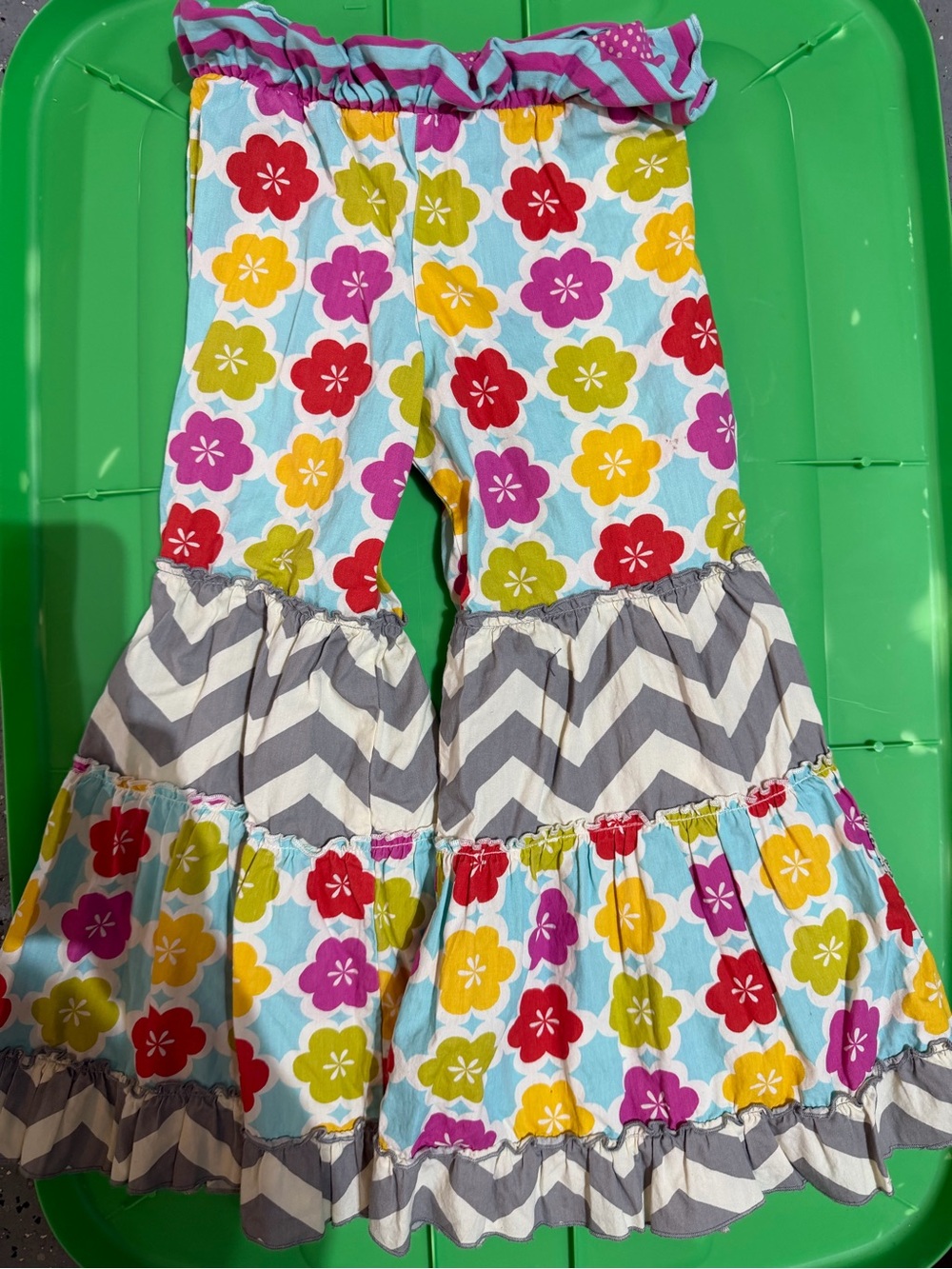 Mustard Pie Multi-Color Floral & Chevron Ruffle Pants